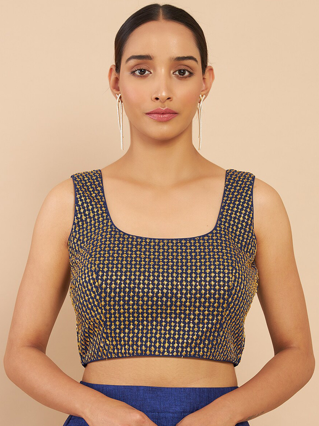 Soch Women Navy Blue Sequin Embellished Saree Blouse