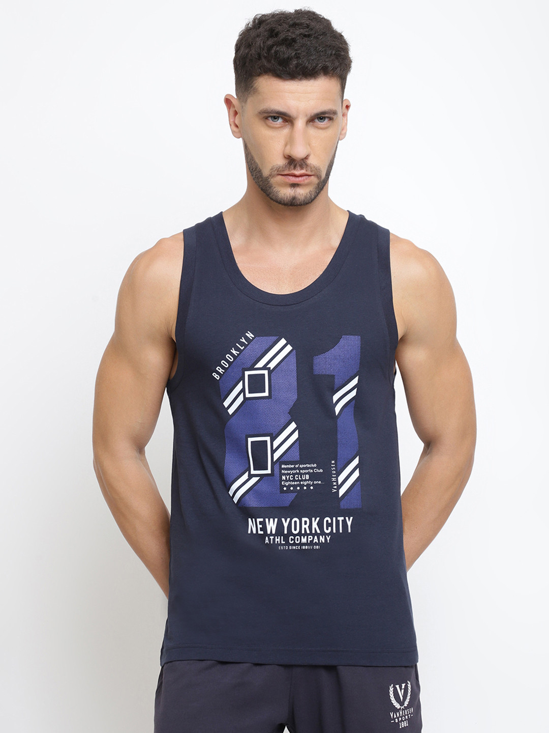 Van Heusen Innerwear Sport Men Navy Graphic Print Super Soft All Day Comfort Vest IHQVT1VSNVN70021