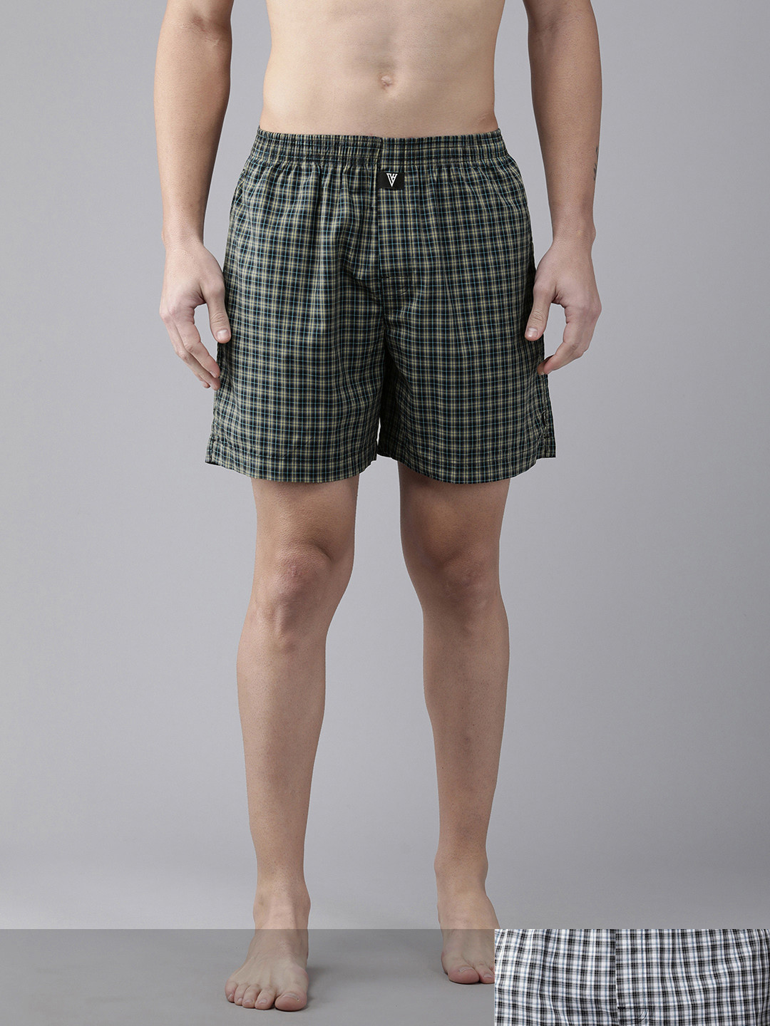 Van Heusen Innerwear Men Pack of 2 Checkered Side Pocket Superior Lustre Boxer Shorts IHQBS2CK110111
