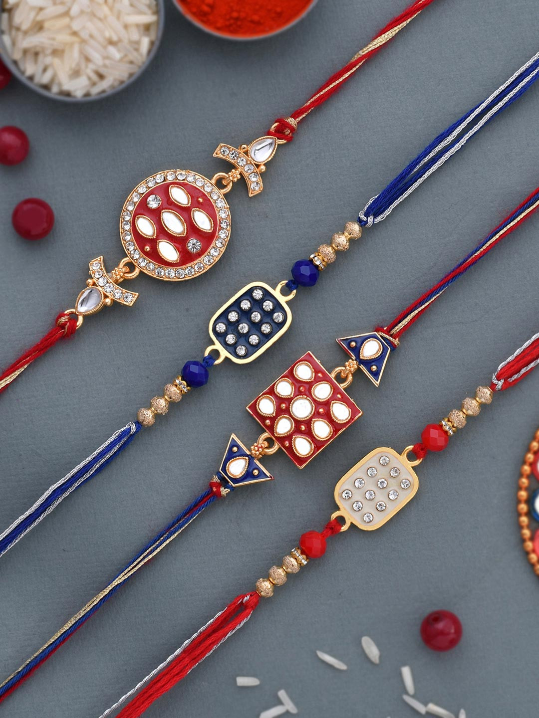 Dare by Voylla Set of 4 Meenakari Kundan Studded Rakhi