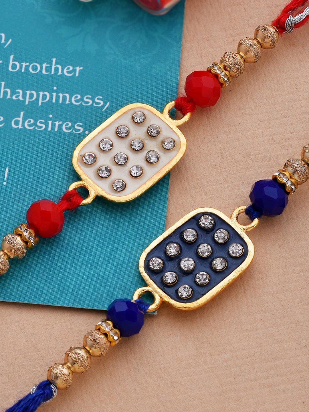 Dare by Voylla Men Set of 2 Rectangle CZ Embellished Thread Rakhi