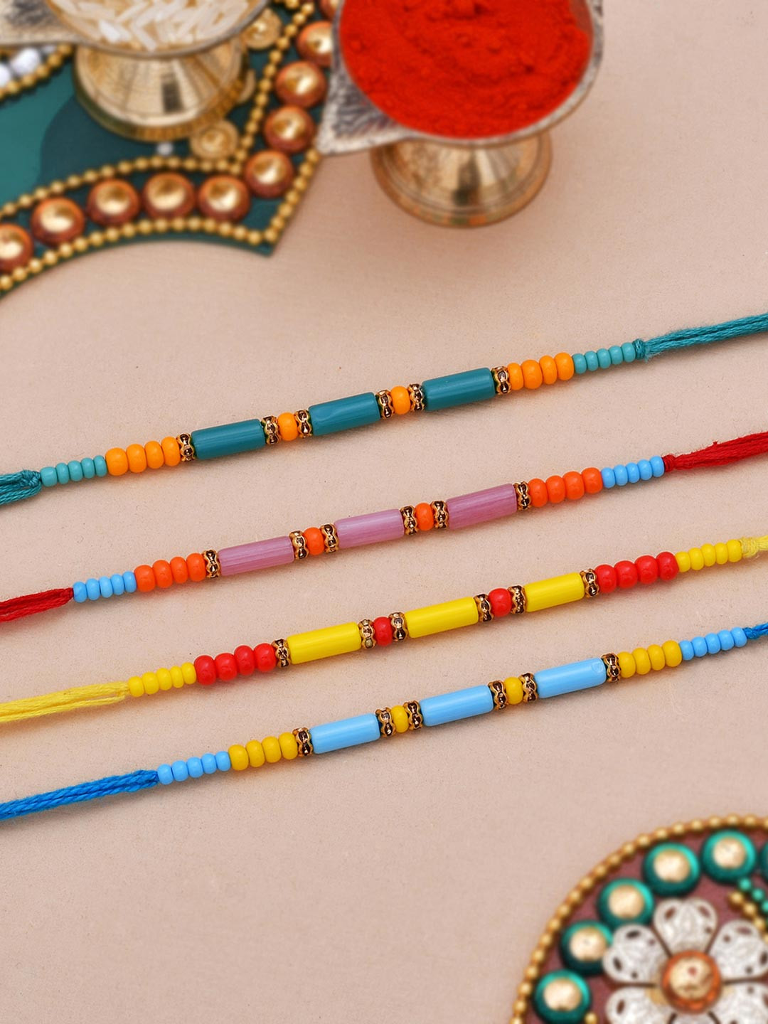 Dare by Voylla Set of 4  Colorful Beads embedded Rakhi