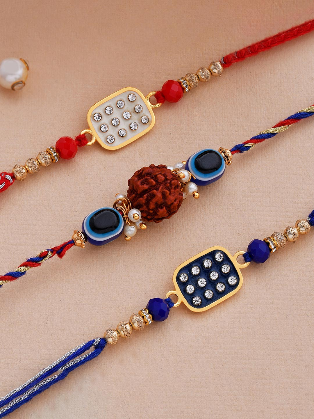Dare by Voylla Men Set Of 3 CZ-Studded & Beaded Rakhis