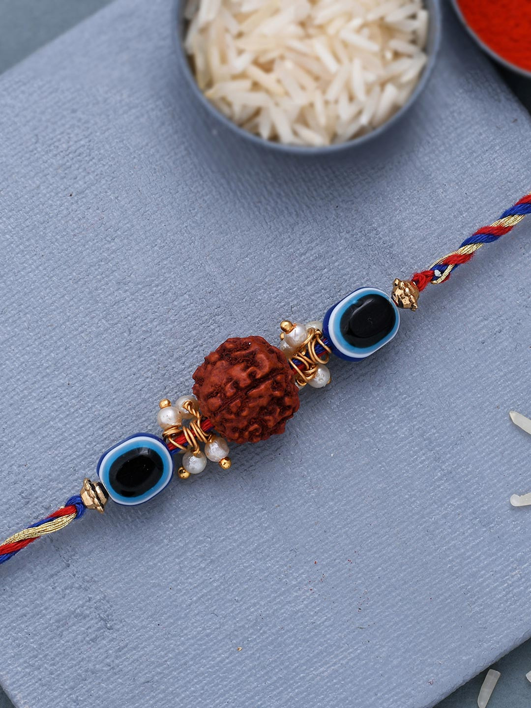 Evil Eye Beaded Rakhi Embellished With Rudraksha | Voylla Rakhi