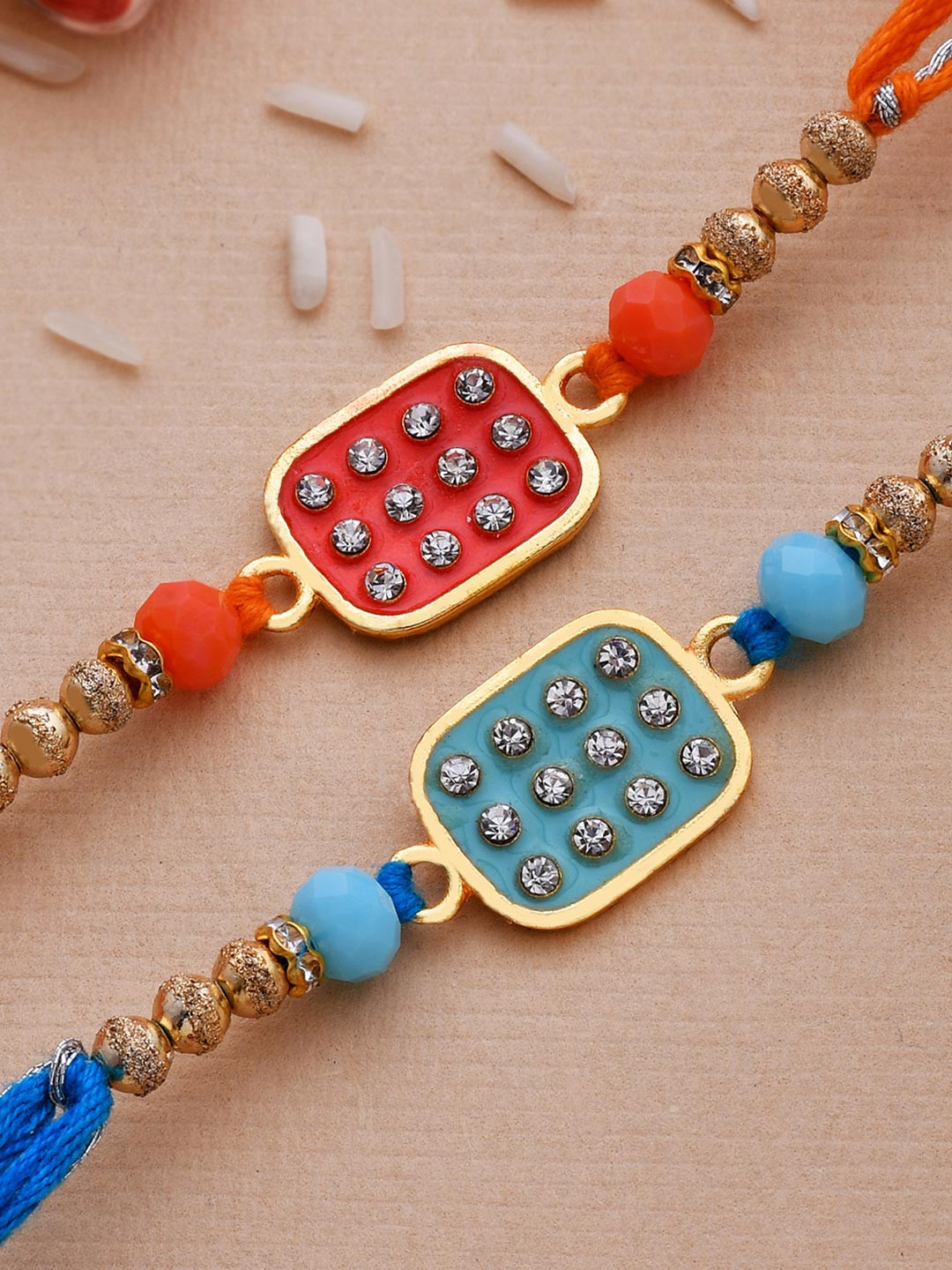 Dare by Voylla Set of 2 Red & Blue Enameled Rakhi