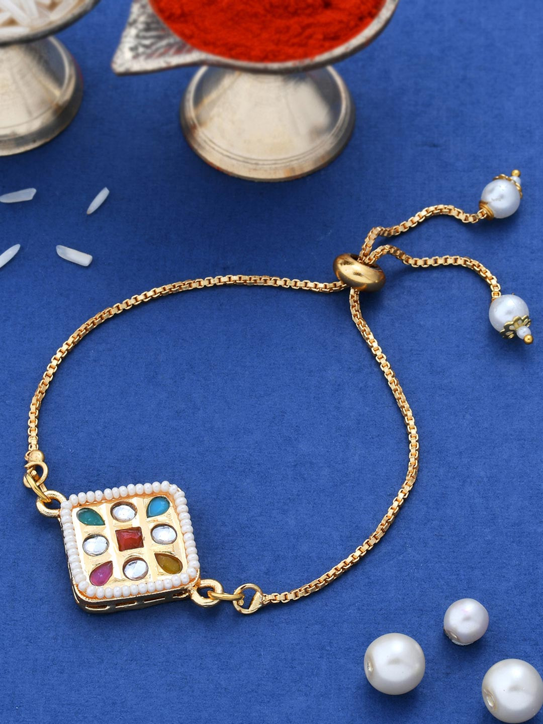 CZ Embellished Gold Toned Bracelet Style Rakhi | Voylla Rakhi