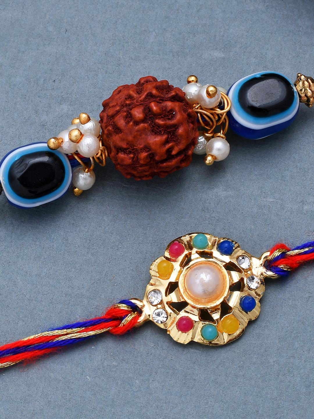 Dare by Voylla Set of 2 Stones Studded Graceful and Pearl Beaded Embellished Rakhi
