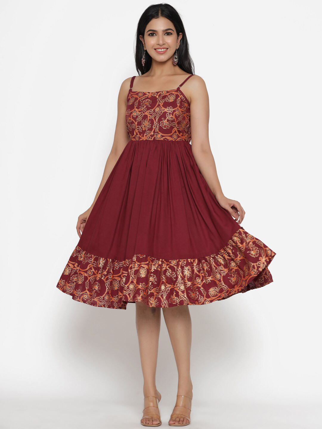 DAEVISH Maroon Ethnic Motifs Printed Dress