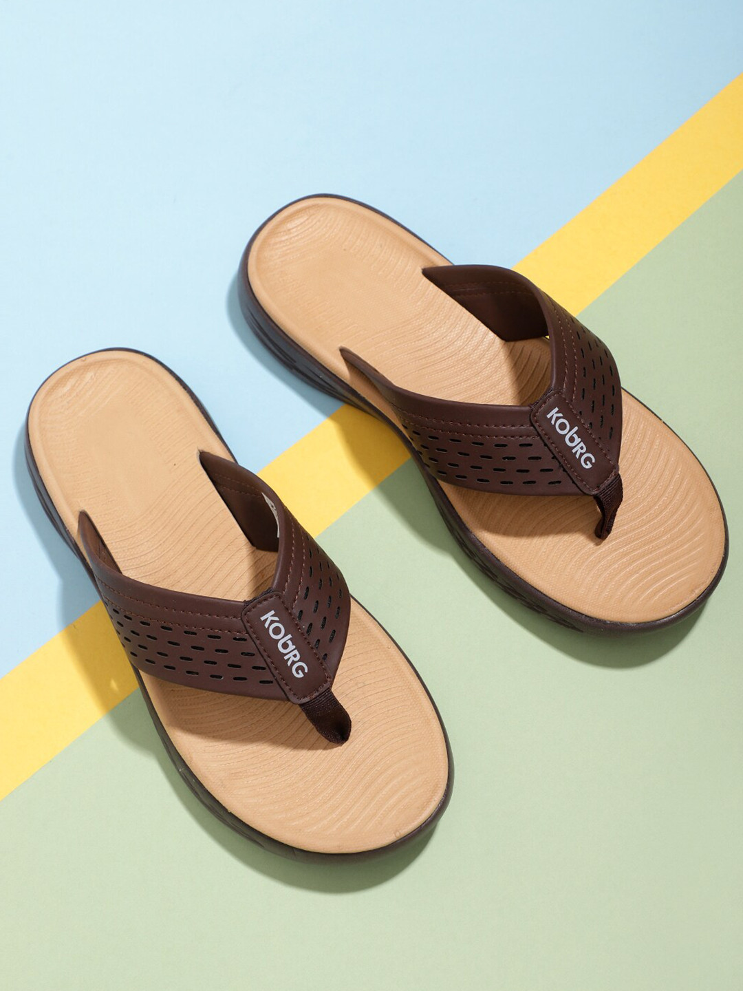 Koburg Men Brown & Beige Croslite Thong Flip-Flops