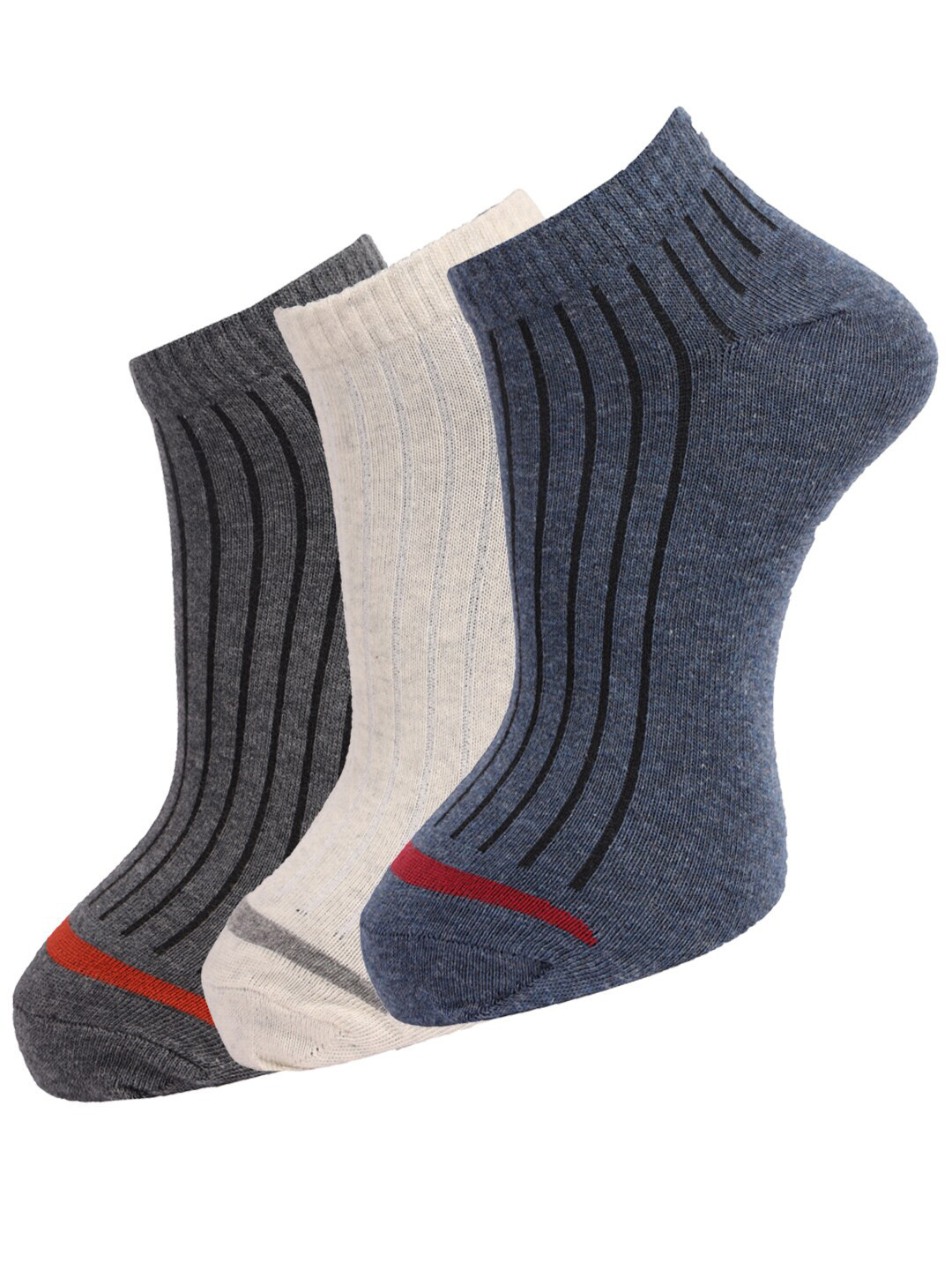 Dollar Socks Men Pack Of 3 Assorted Striped Ankle-Length Socks