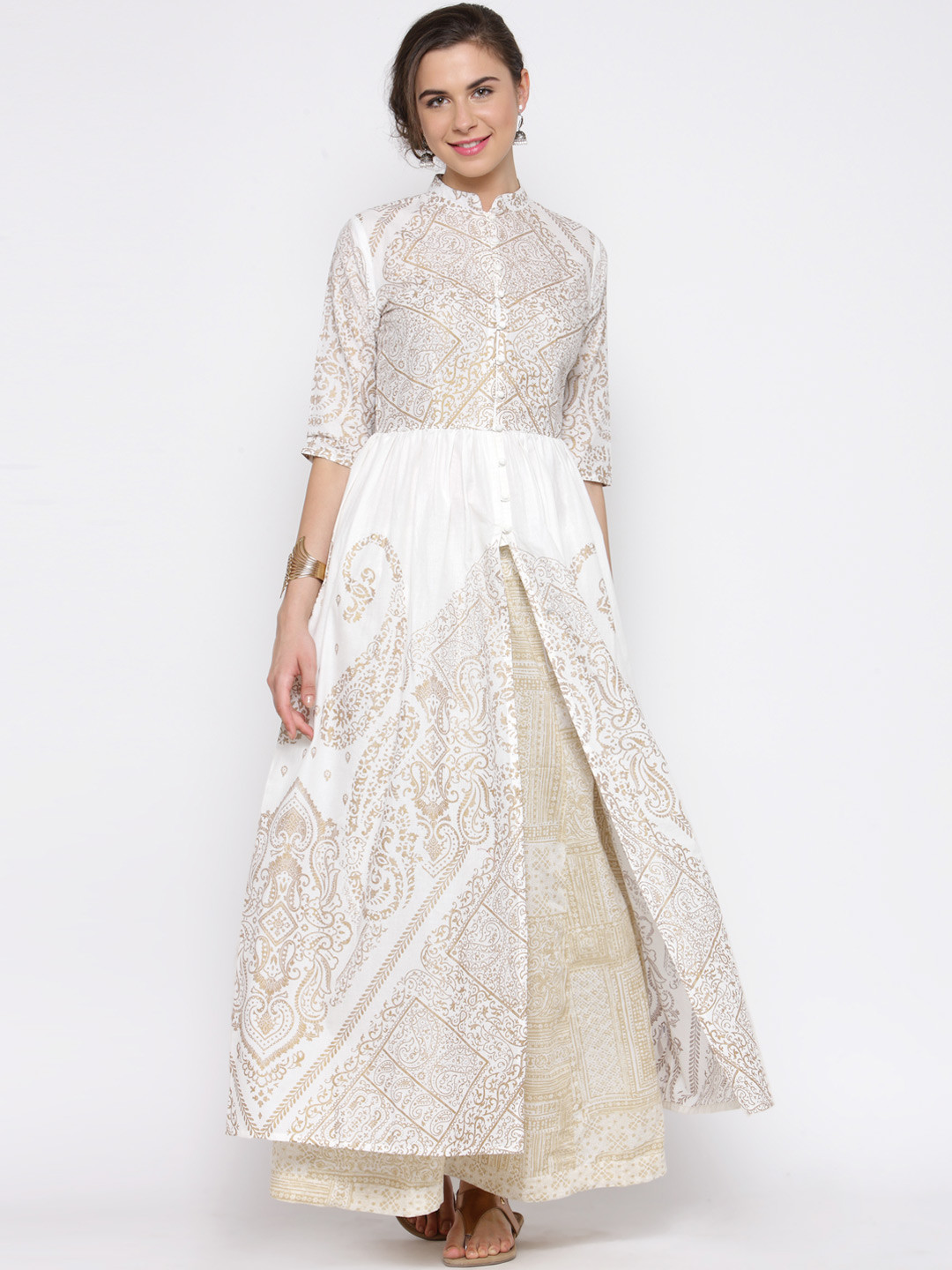 Sera Women Cream Printed Anarkali Kurta