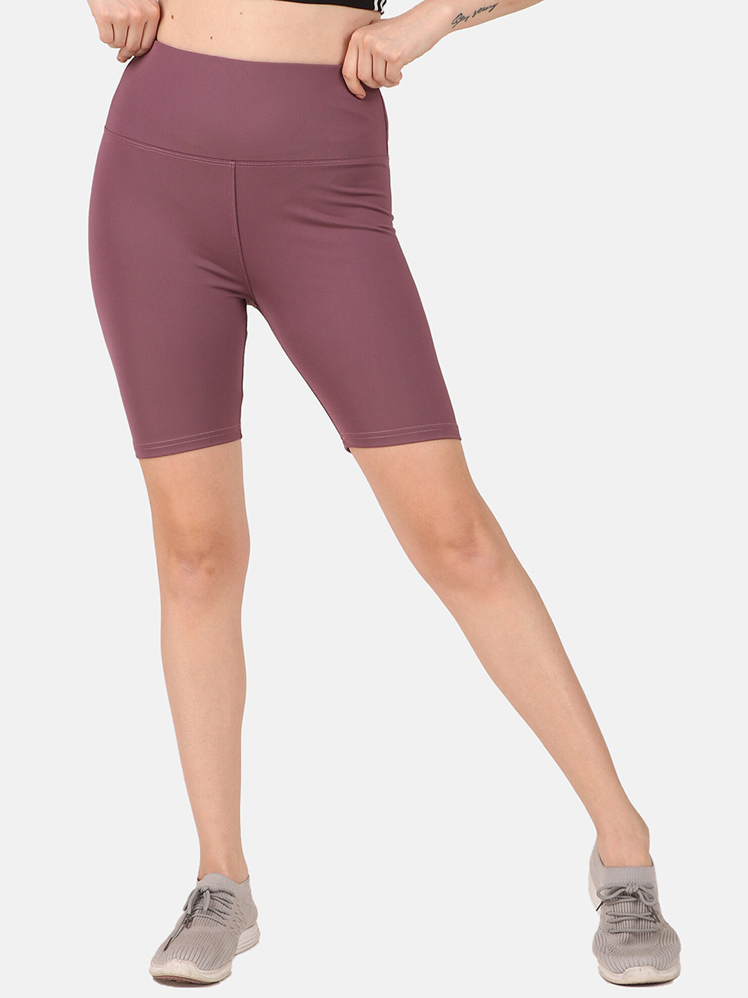 FITINC Women Pink Skinny Fit High-Rise Training or Gym Sports Shorts with Antimicrobial Technology