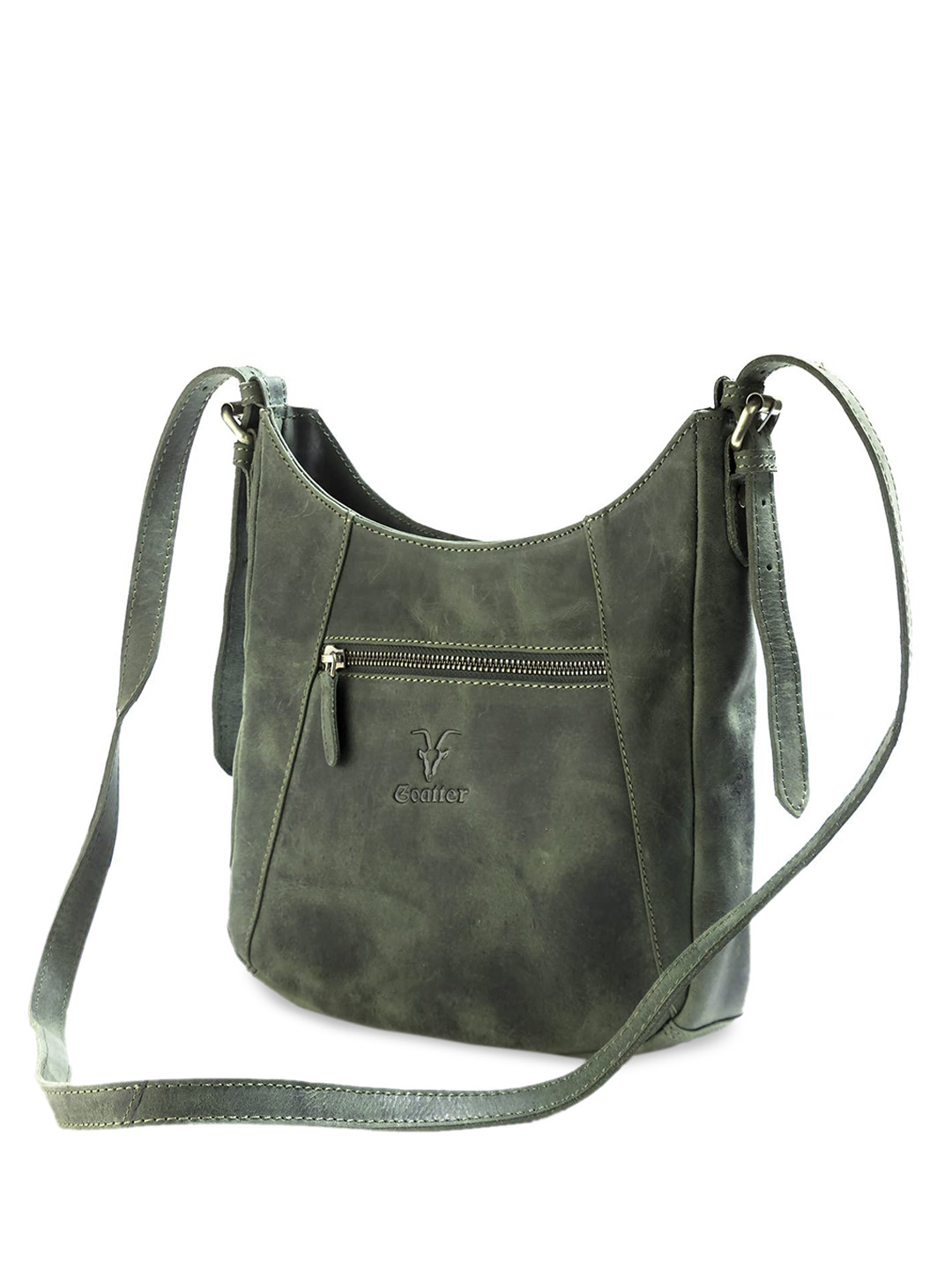 Goatter Green Textured Leather Structured Shoulder Bag with Quilted