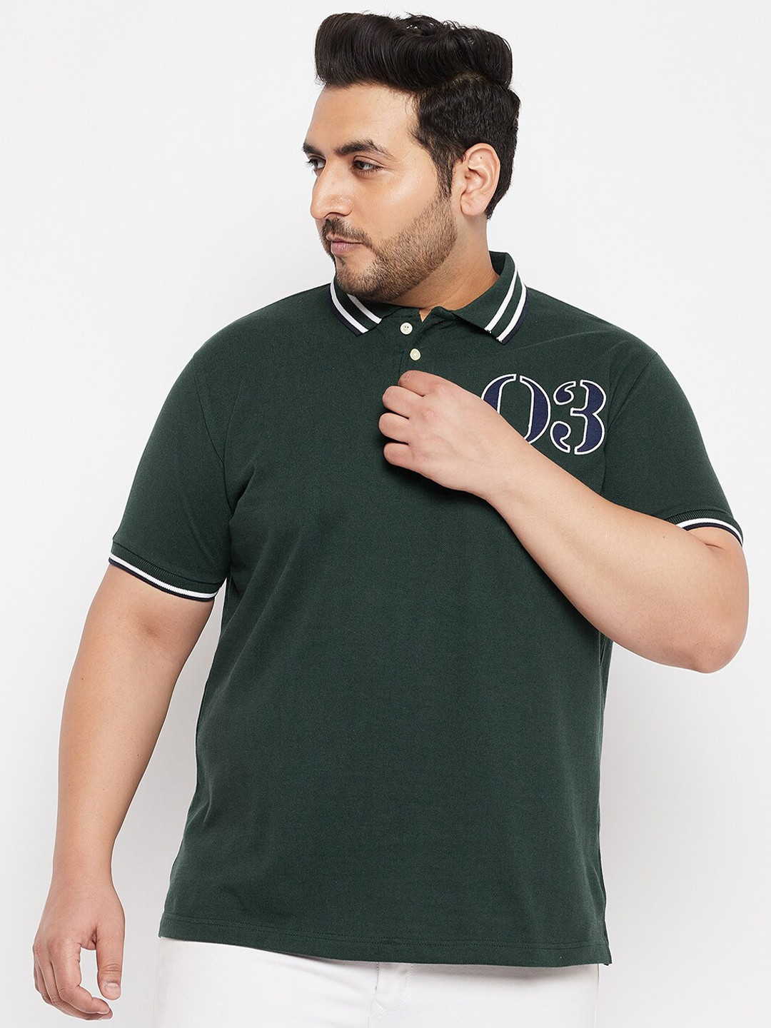 bigbanana Plus Size Men Olive Green Polo Collar 100% Cotton T-shirt