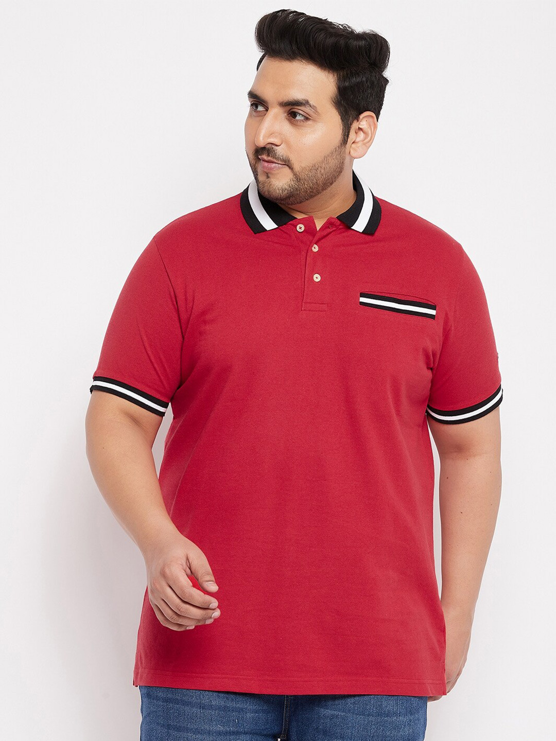bigbanana Men Plus Size Red Solid Polo Collar Tshirt