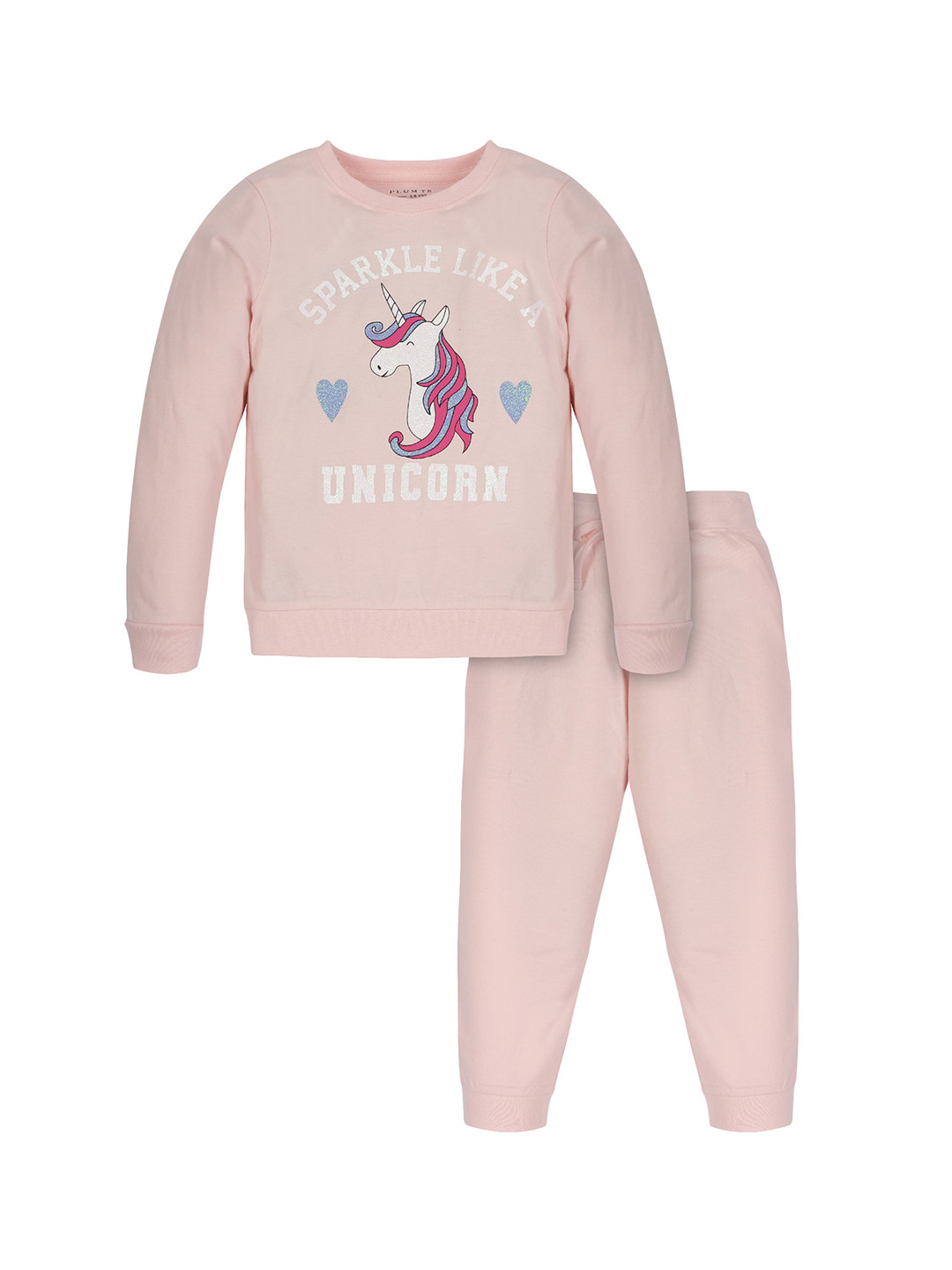 PLUM TREE Girls Pink & White Printed T-shirt with Jogger