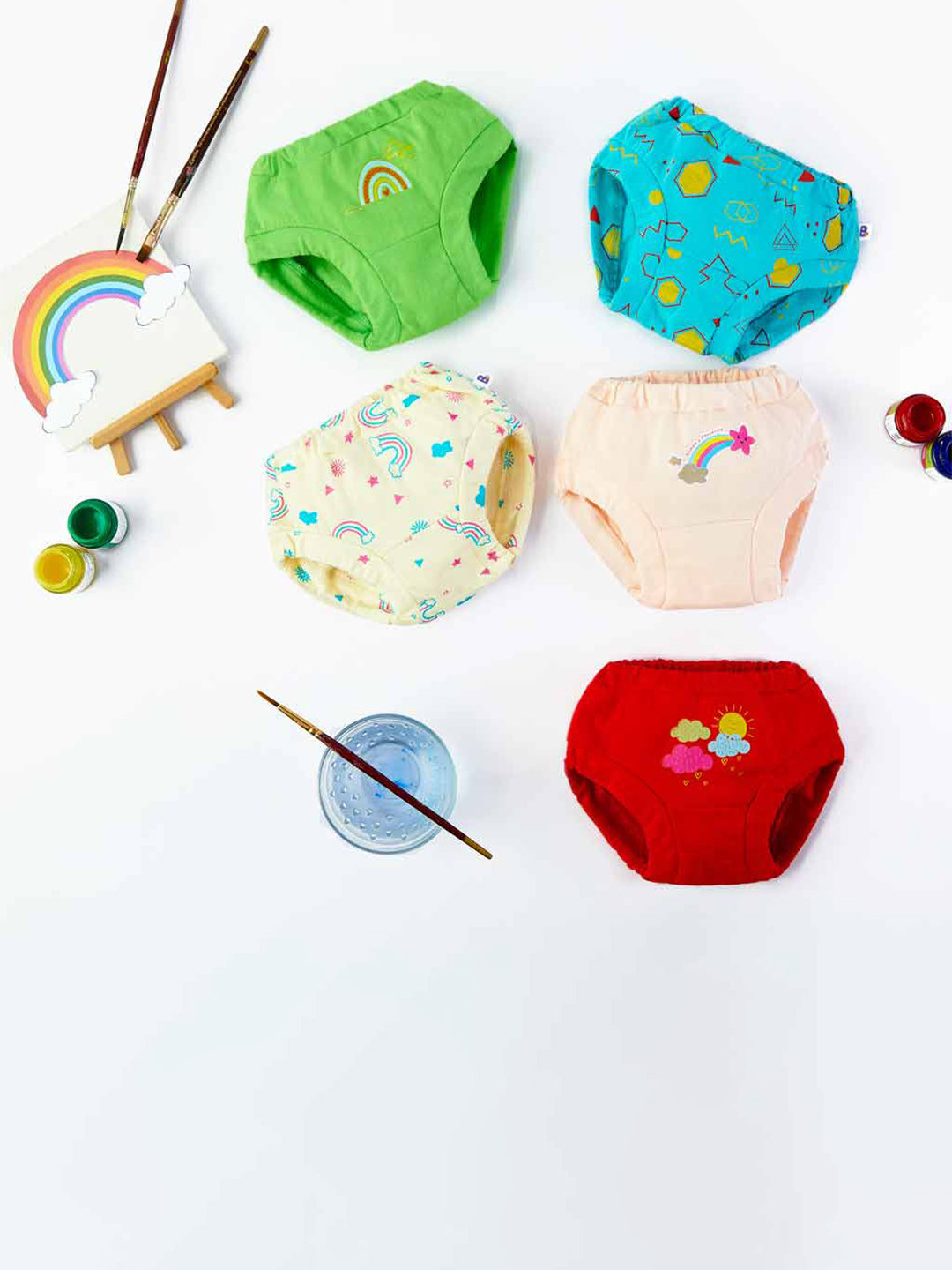 SuperBottoms Kids Pack Of 5 Multi-Colored Printed Pure Cotton Sustainable Basic Briefs BAS-UND-U-BR-DD