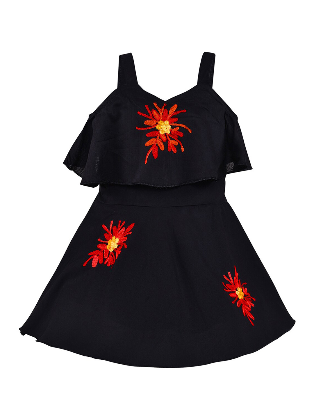 Wish Karo Girls Black Floral Dress
