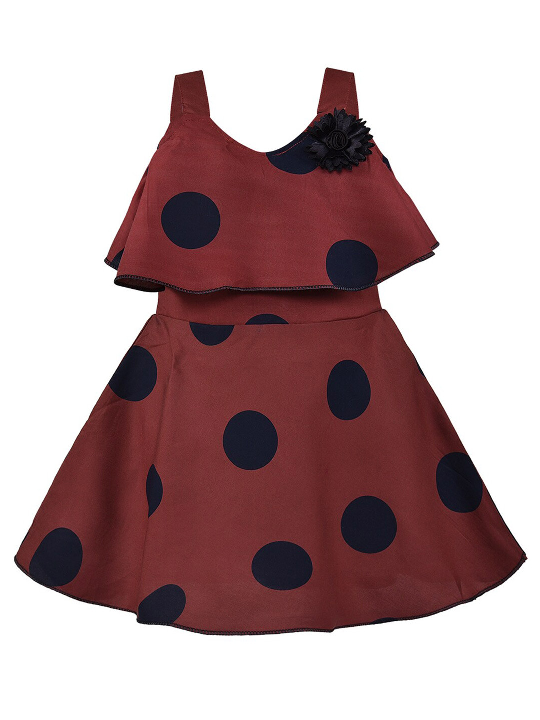 Wish Karo Girls Maroon & Black Polka Dots Frock Dress