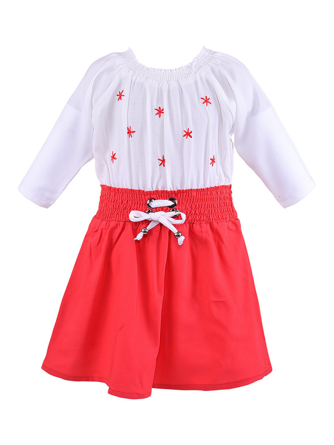 Wish Karo Girls Red & White Printed Full Sleeve Dress