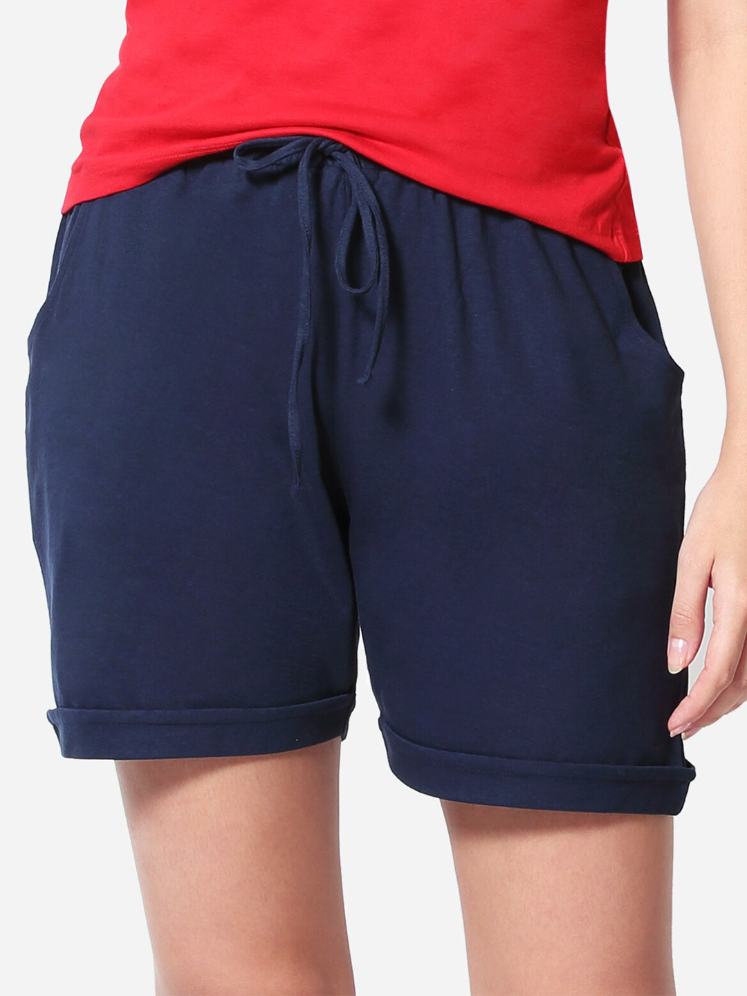 VStar Women Navy Blue Lounge fit active Shorts with adjustable drawstrings