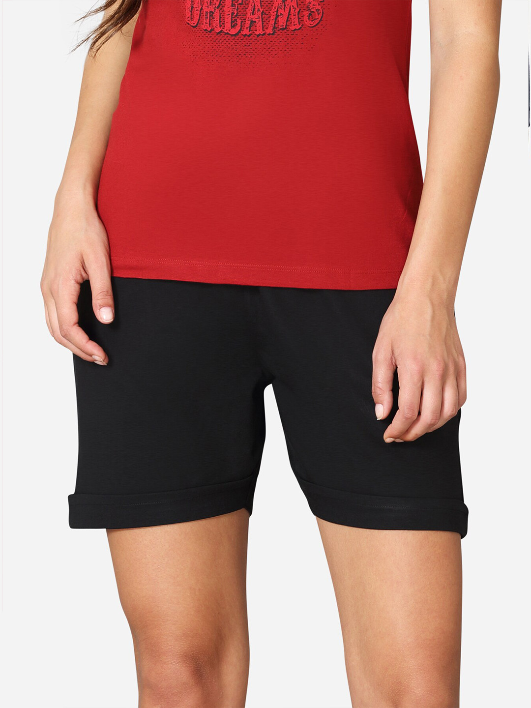 VStar Women Black Lounge  with adjustable drawstrings Shorts