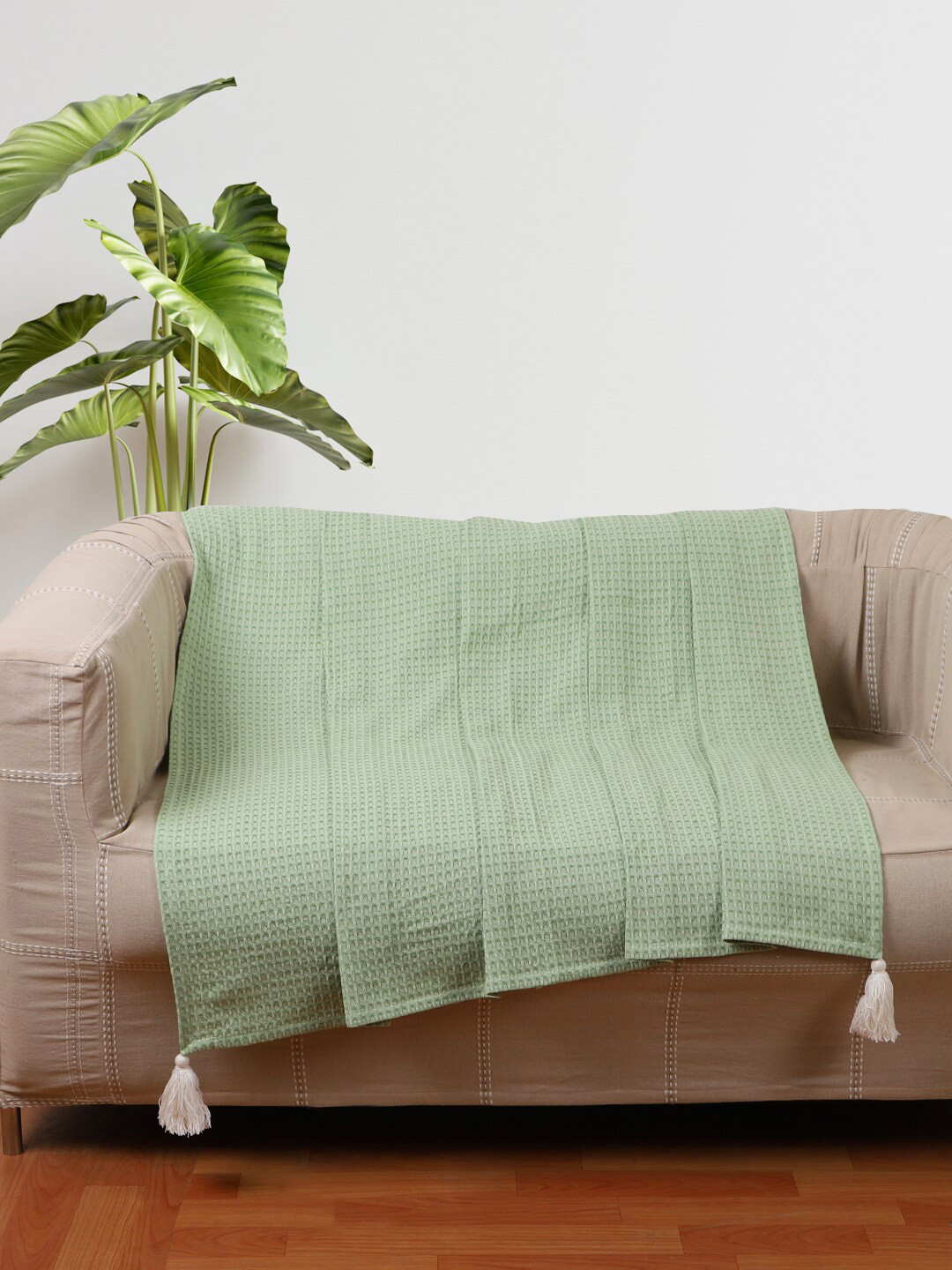 Jamio Firati Green Self Design Pure Cotton Throw