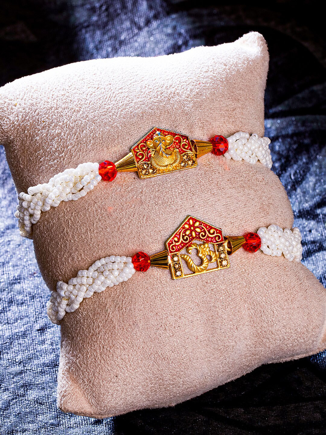 Sukkhi Rakhi Men Set Of 2 Gold-Plated Ganesh & OM Beaded Rakhi