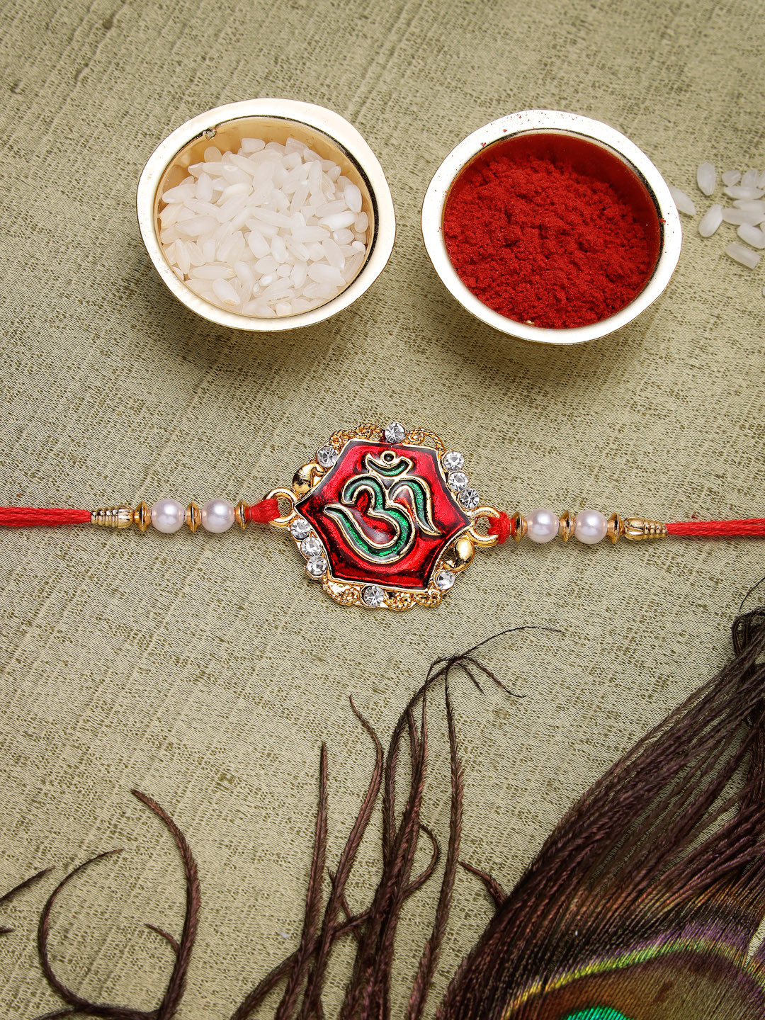 Sukkhi Rakhi Red Gold-Plated OM Meenakari Rakhi Pack