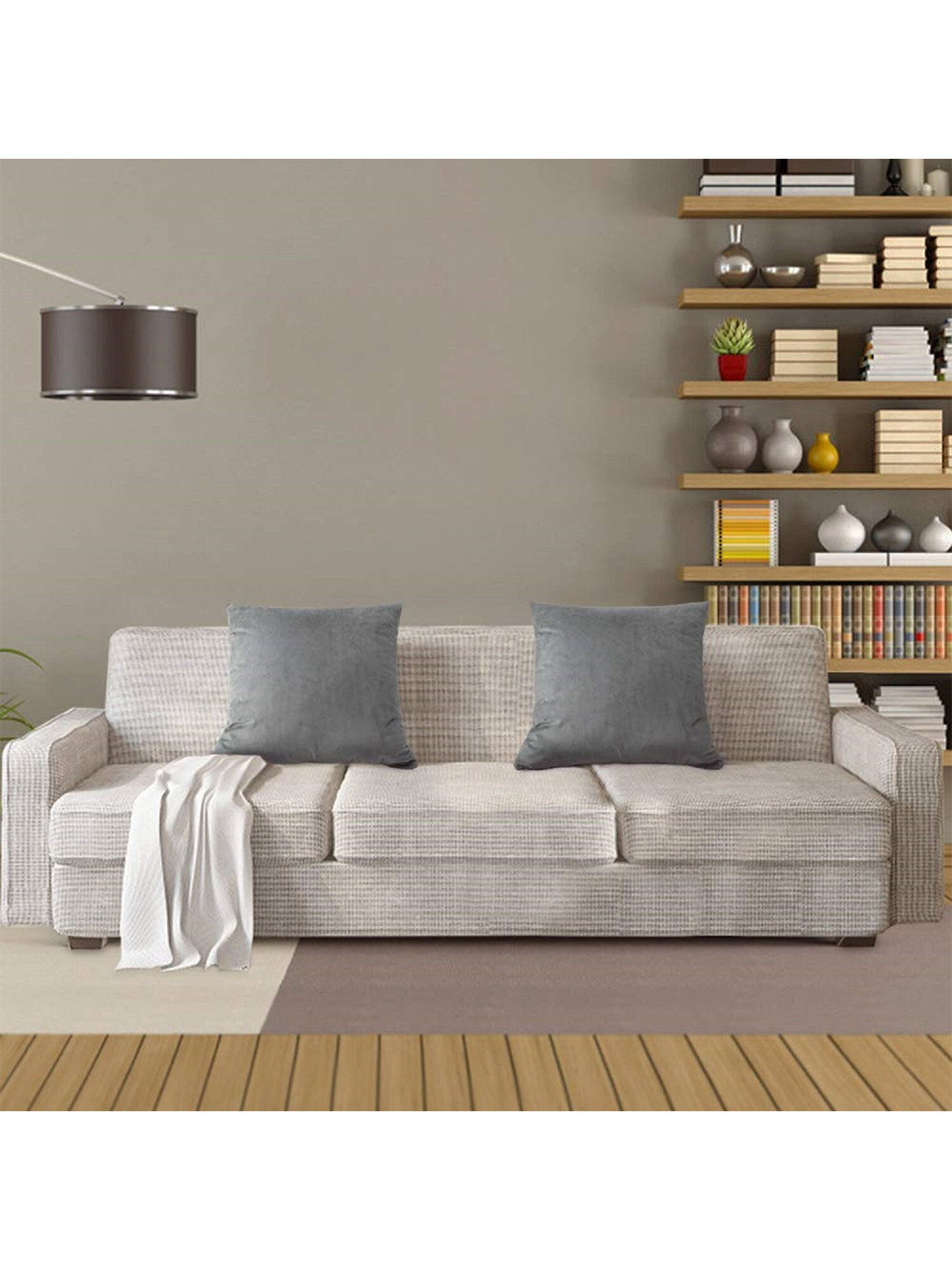 Pum Pum Grey Velvet Washable 2 Piece Square Cushion Covers - 12 x 12 Inches