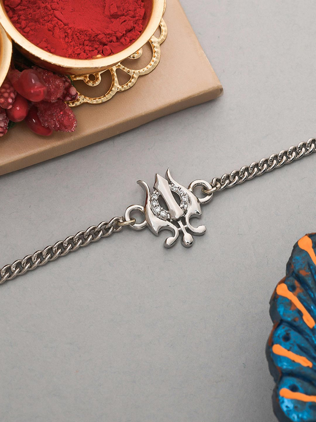 Dare by Voylla Men SilverToned Trishul Beaded Rakhi