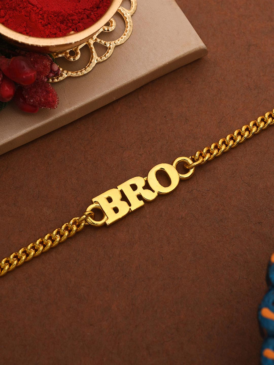 Dare by Voylla Men Gold Toned Fashionable BRO Beaded Rakhi
