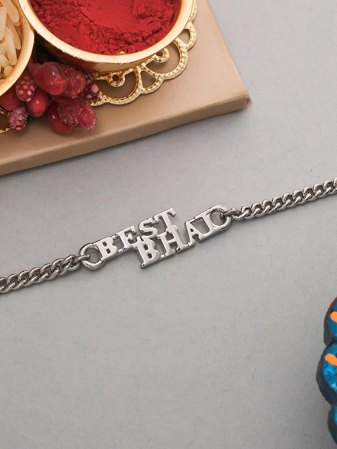 Silver Tone Best Bhai Bracelet Style Rakhi | Voylla Rakhi