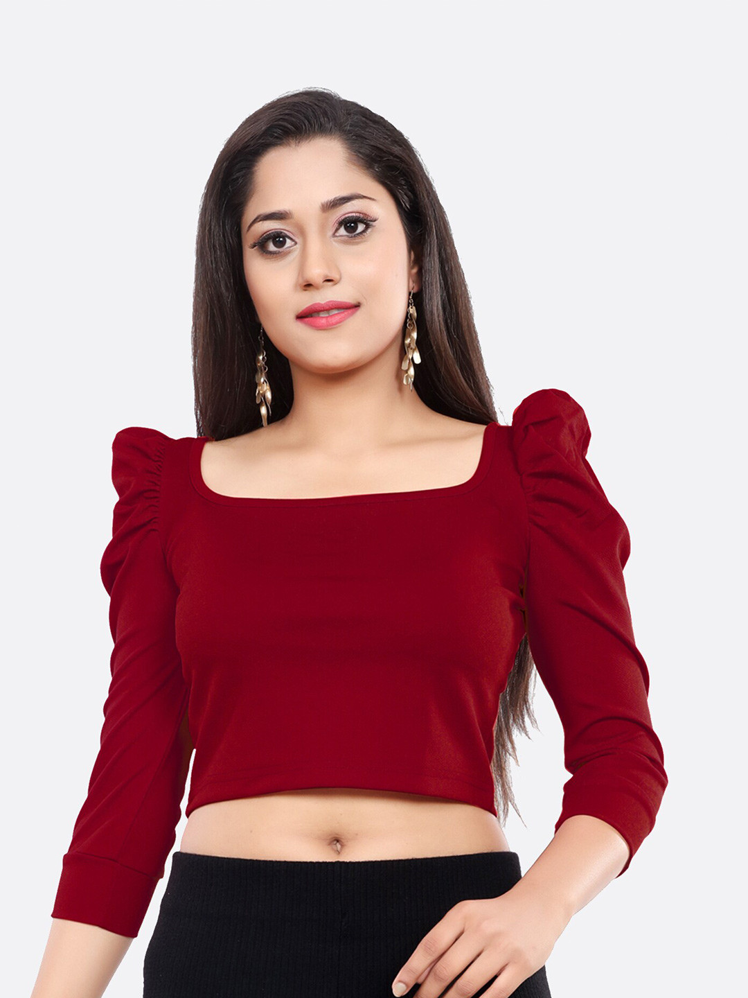 LONDON BELLY Square Neck Bishop Sleeves Crop Top
