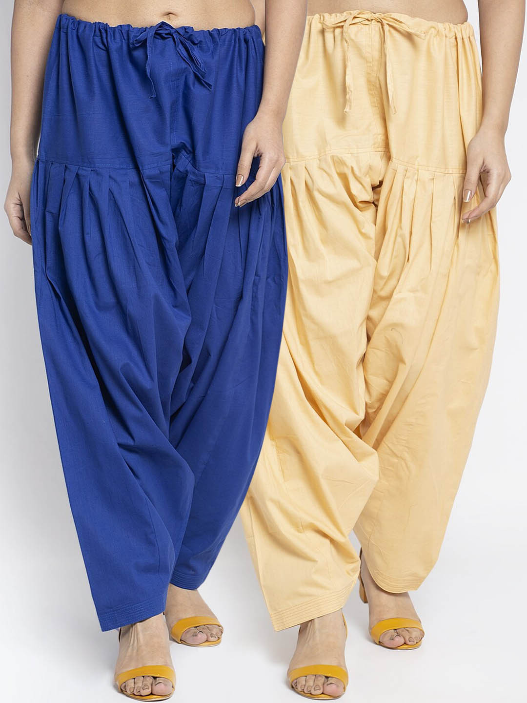 Jinfo Women Pack Of 2 Blue & Beige Colored Solid Pure Cotton Loose Fit Salwar