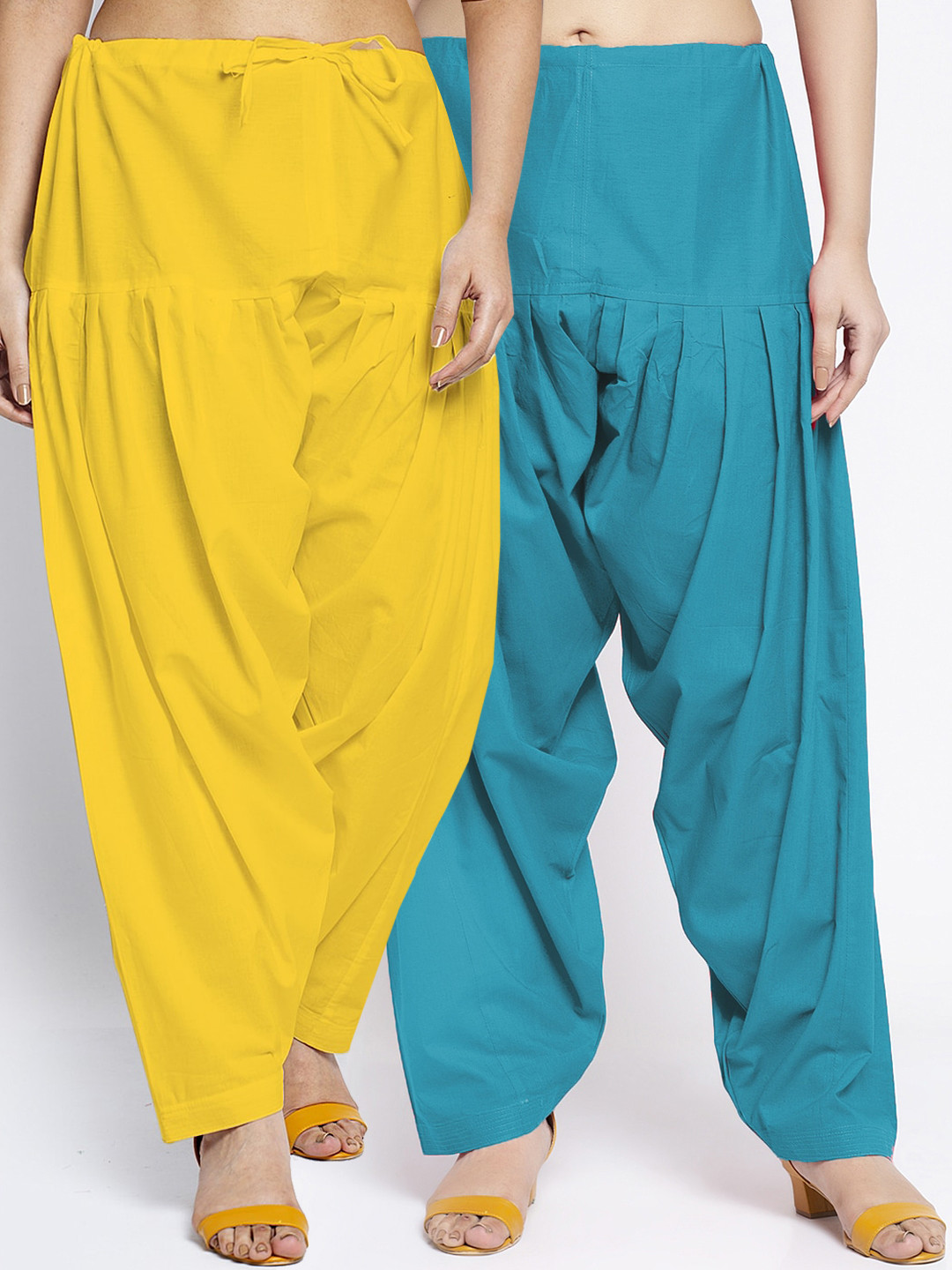 Jinfo Women Pack Of 2 Yellow & Sky blue Solid Pure Cotton Loose Fit Salwar