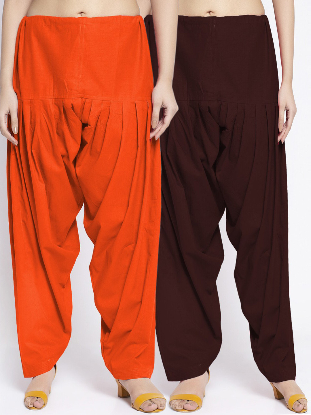 Jinfo Women Pack Of 2 Orange & Brown Solid Loose Fit Pure Cotton Salwar