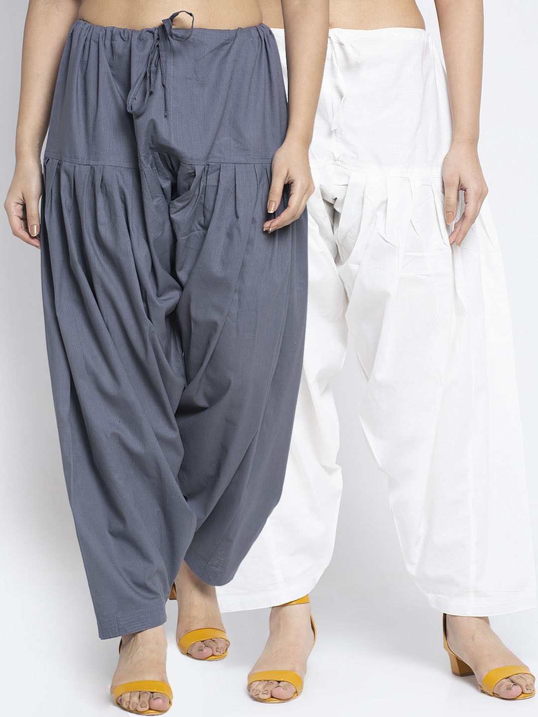 Jinfo Women Pack Of 2 Grey & White Cotton Salwar