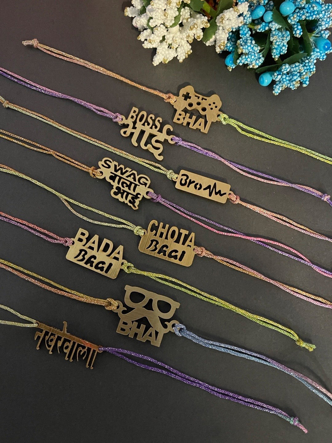 Digital Dress Room Men Set Of 8 Gold Toned MDF Wooden Bro Rakhi