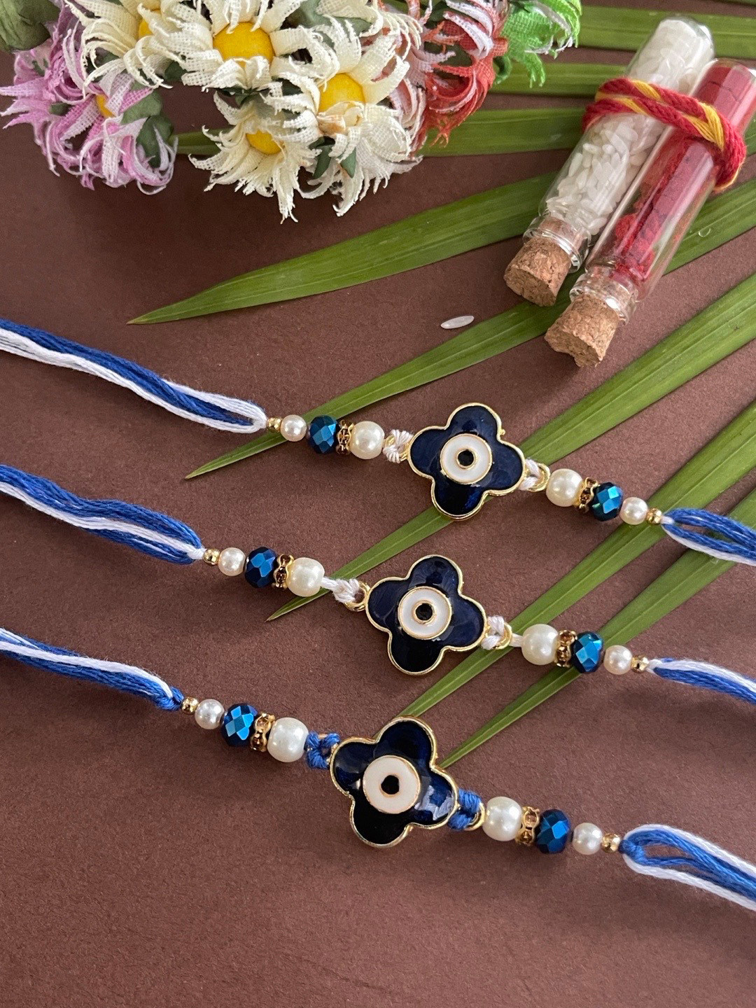 Digital Dress Room Men Navy Blue Evil Eye Rakhi Set of 3