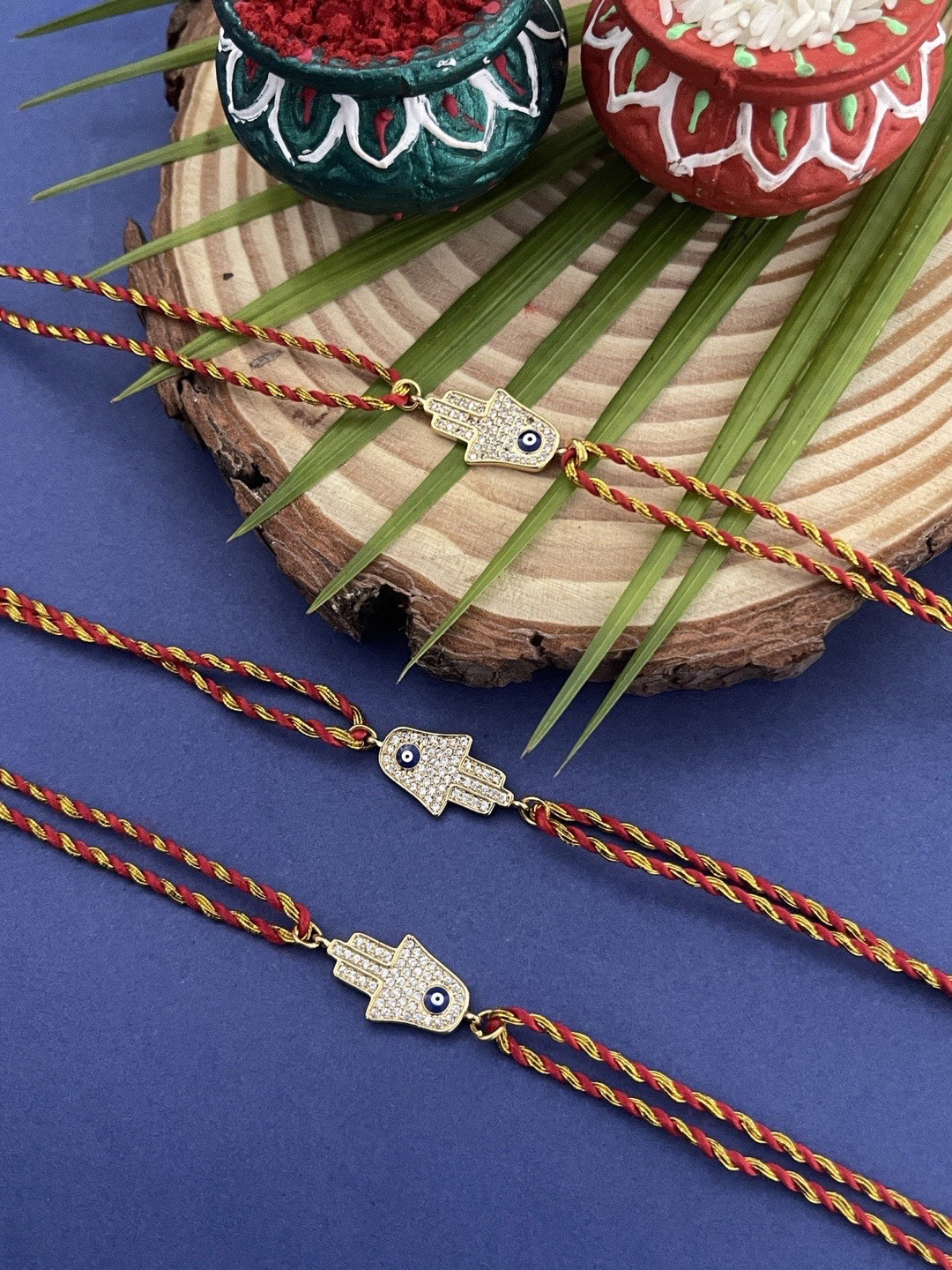 Digital Dress Room Men Pack Of 3 Gold-Toned & AD Designed Rakhi