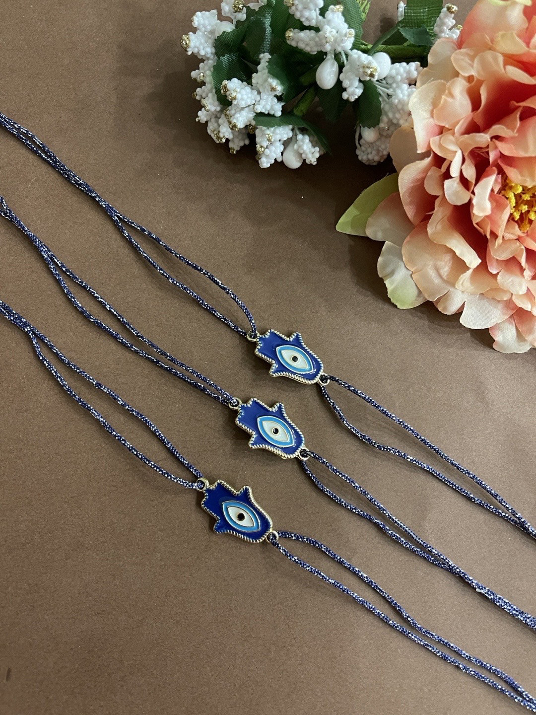 Digital Dress Room Men Pack Of 3 Gold-Toned & Blue Designed Thread Rakhi