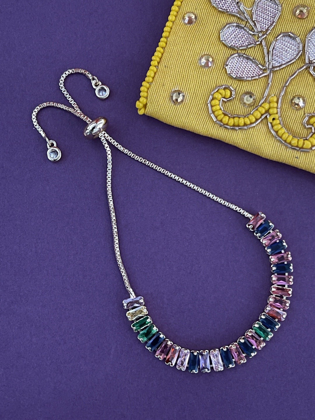 Digital Dress Room Men Gold-Toned AD Multi colored Studded Wraparound Rakhi