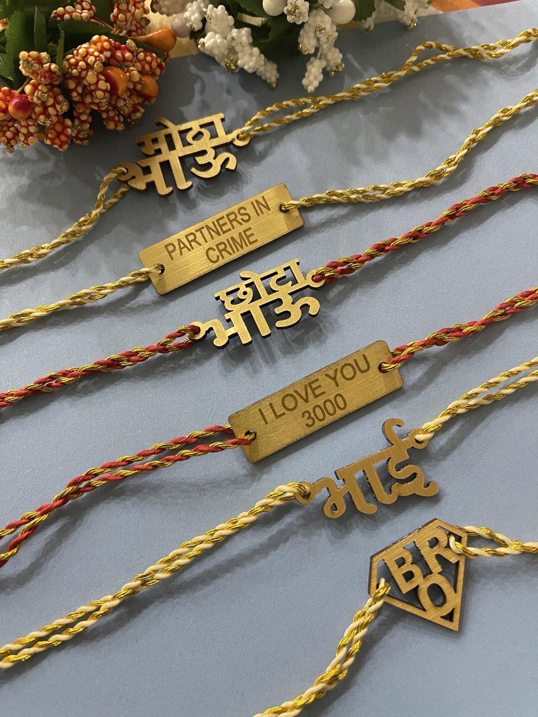 Digital Dress Room Men Set Of 6 Gold-Toned  MDF Wooden Bro Rakhi