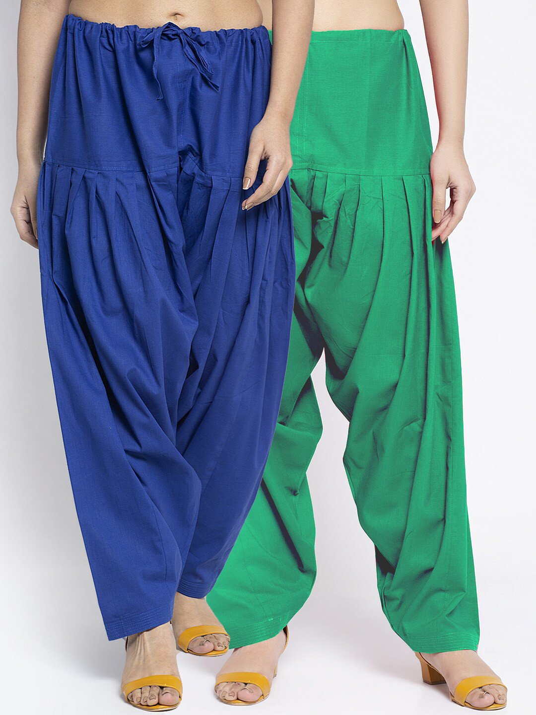 GRACIT Women Pack Of 2 Blue & Green Solid Loose Fit Cotton Salwars