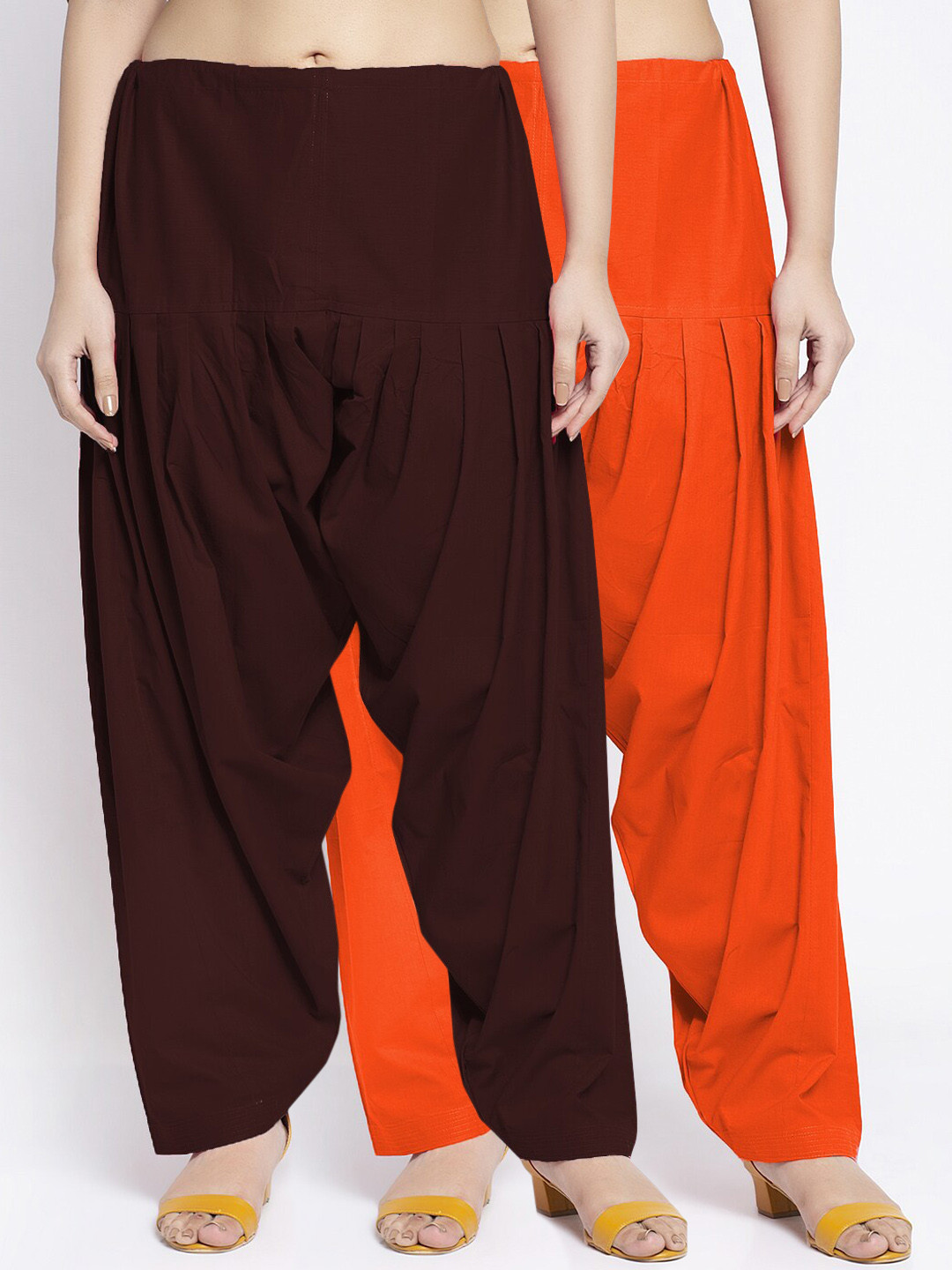 GRACIT Women Pack Of 2 Orange Coloured & Brown Solid Loose Fit Cotton Salwars