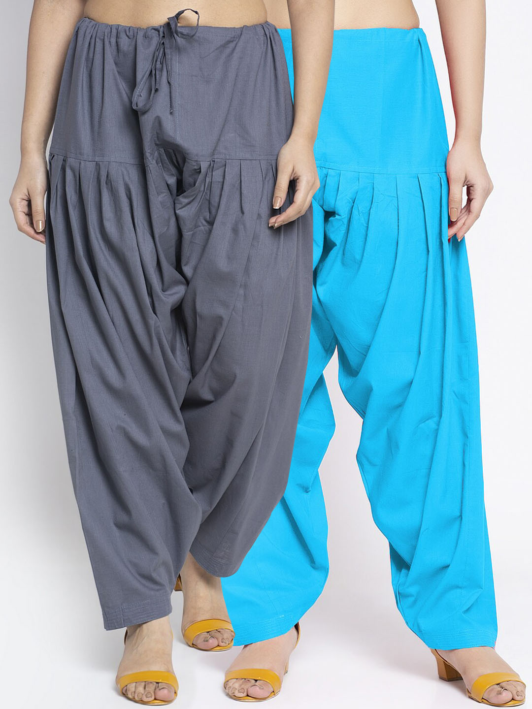 GRACIT Women Pack Of 2 Grey & Blue Solid Loose Fit Cotton Salwars