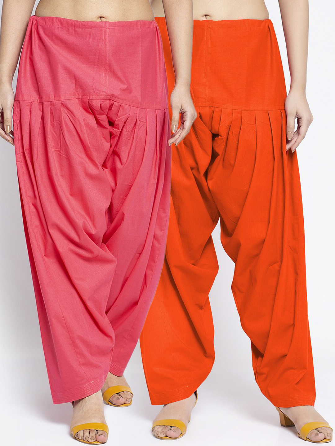 GRACIT Women Pack Of 2 Orange & Pink Solid Pure Cotton Patiala Salwar