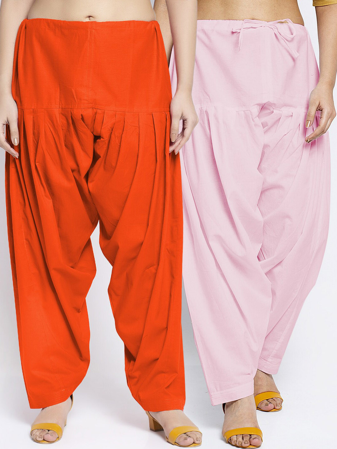 GRACIT Women Pack Of 2 Orange & Pink Loose Fit Solid Pure Cotton Salwar