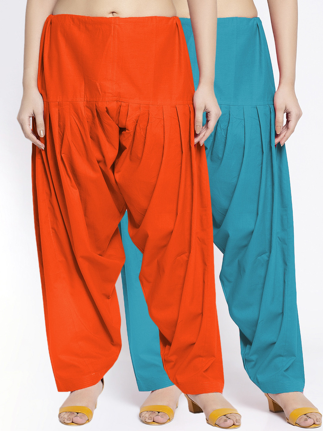 GRACIT Women Pack Of 2 Orange & Blue Loose Fit Solid Pure Cotton Salwar